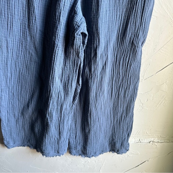 Eileen Fisher Blue Organic Cotton Gauze Wide-Leg Pant Cropped Sz L 22” Inseam - Picture 4 of 13